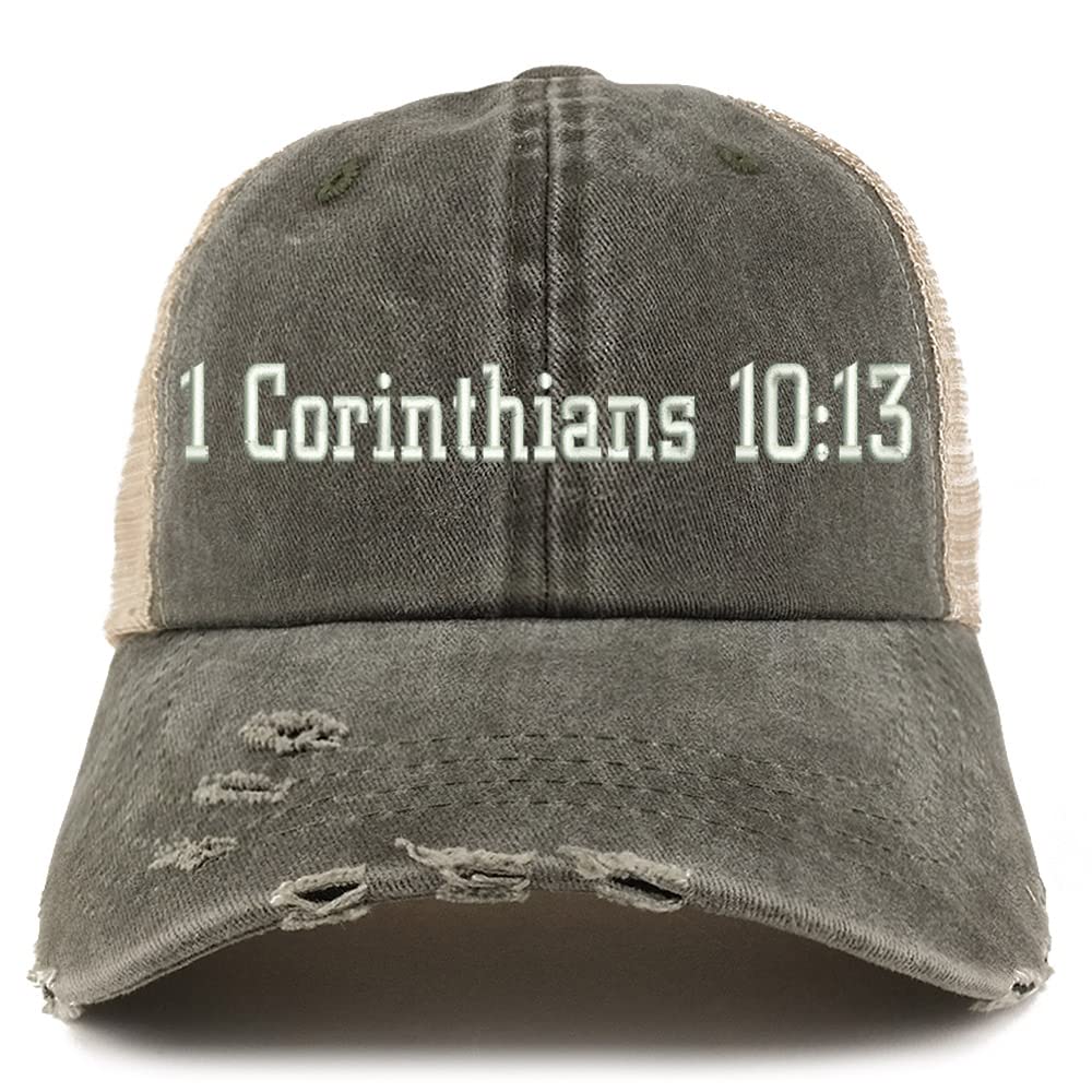 Trendy Apparel Shop 1 Corinthians 10:13 Frayed Bill Trucker Mesh Back Cap