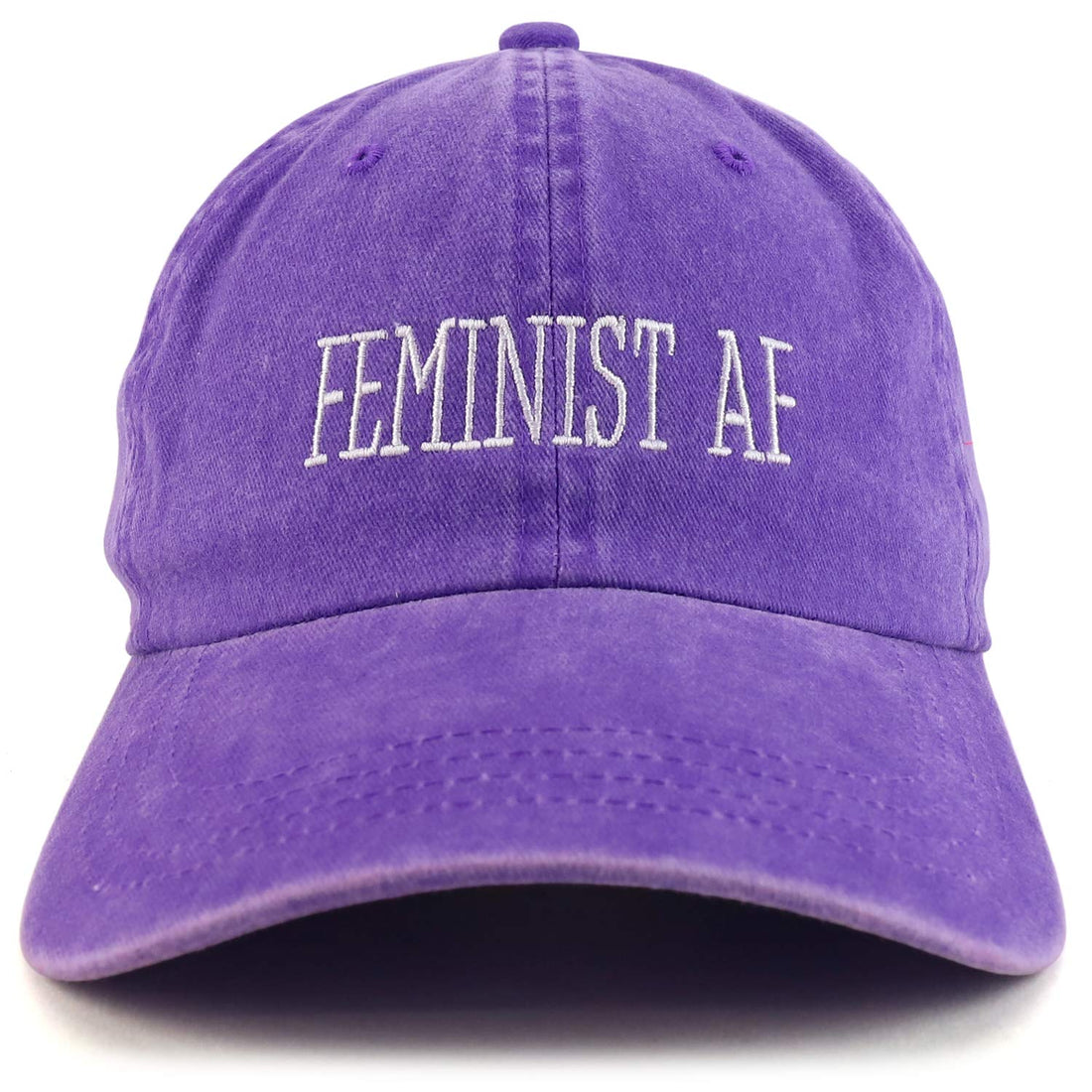 Trendy Apparel Shop Feminist AF Text Embroidered Washed Cotton Unstructured Baseball Cap