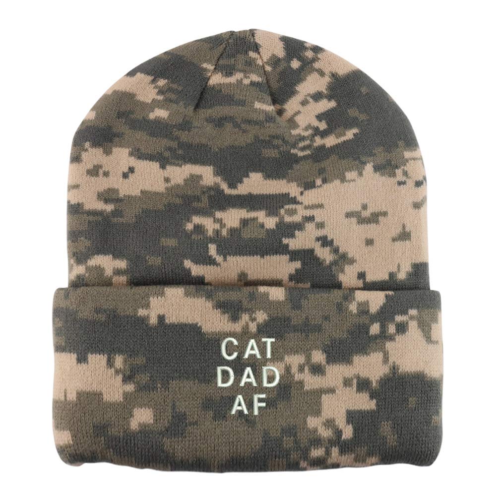 Trendy Apparel Shop Cat Dad AF Embroidered Made in USA Camo Beanie