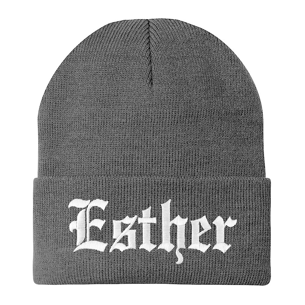 Trendy Apparel Shop Esther Old English Embroidered Long Cuff Beanie