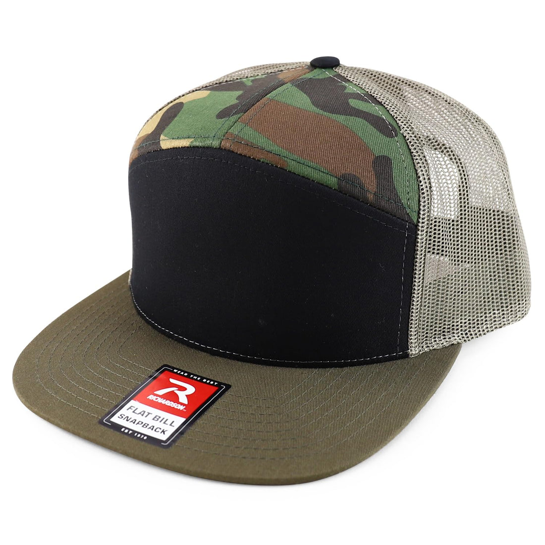 Trendy Apparel Shop Structured High Profile 7 Panel Flat Bill Mesh Back Snapback Cap