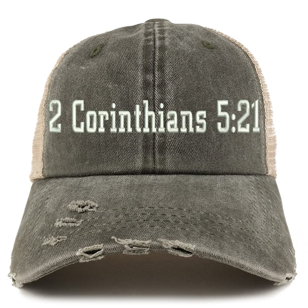 Trendy Apparel Shop 2 Corinthians 5:21 Frayed Bill Trucker Mesh Back Cap