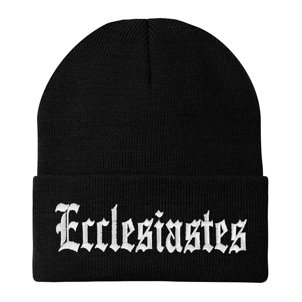 Trendy Apparel Shop Ecclesiastes Old English Embroidered Long Cuff Beanie