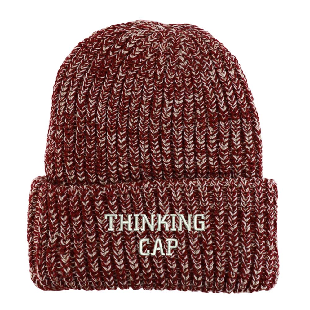 Trendy Apparel Shop Thinking Cap Embroidered Long Cuffed Thick Ribbed Beanie