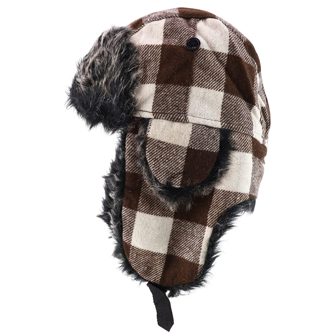 Trendy Apparel Shop Faux Fur Check Plaid Earflap Winter Trooper Hat