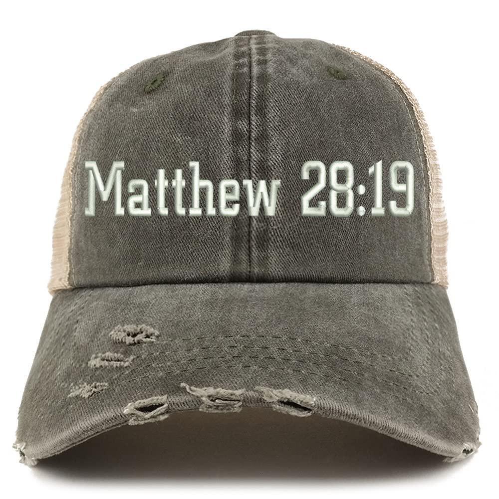 Trendy Apparel Shop Matthew 28:19 Frayed Bill Trucker Mesh Back Cap
