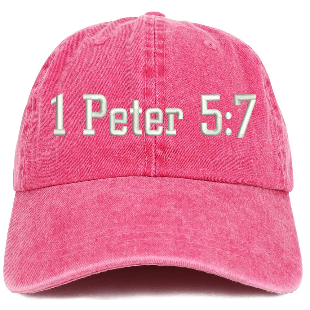 Trendy Apparel Shop 1 Peter 5:7 Washed Pigment Dyed Baseball Cap