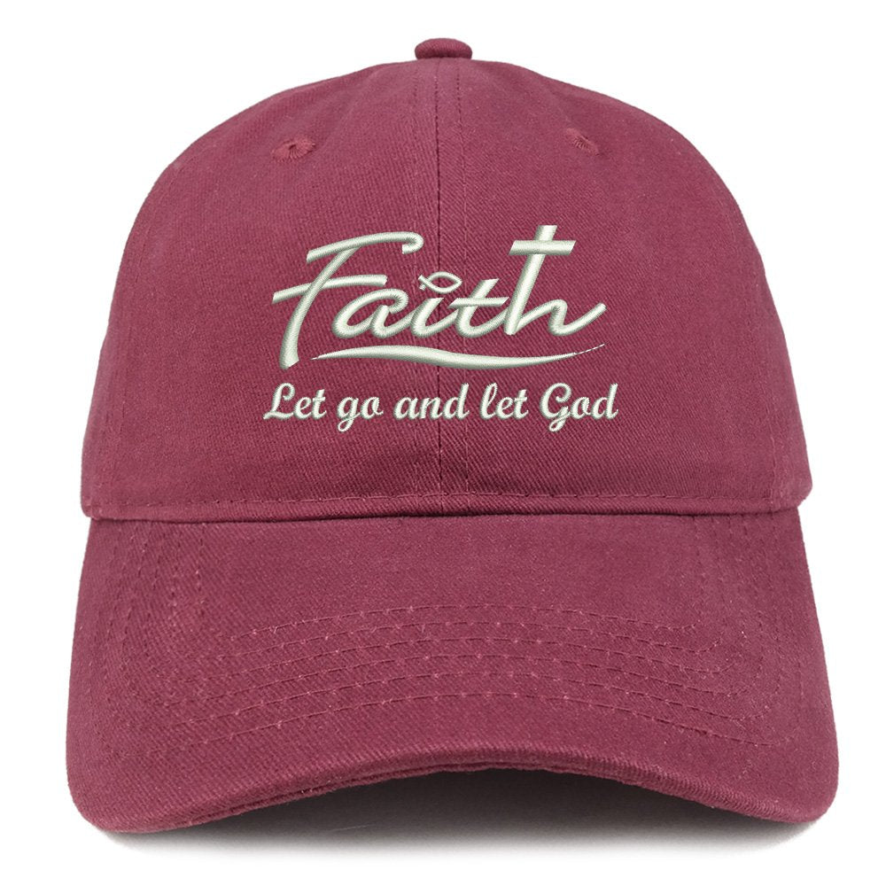 Trendy Apparel Shop Let Go and Let God Embroidered Brushed Cotton Dad Hat Ball Cap - Maroon