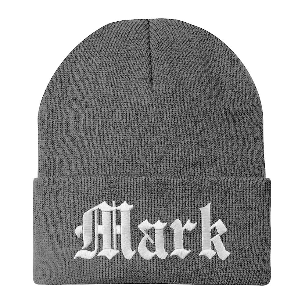 Trendy Apparel Shop Mark Old English Embroidered Long Cuff Beanie