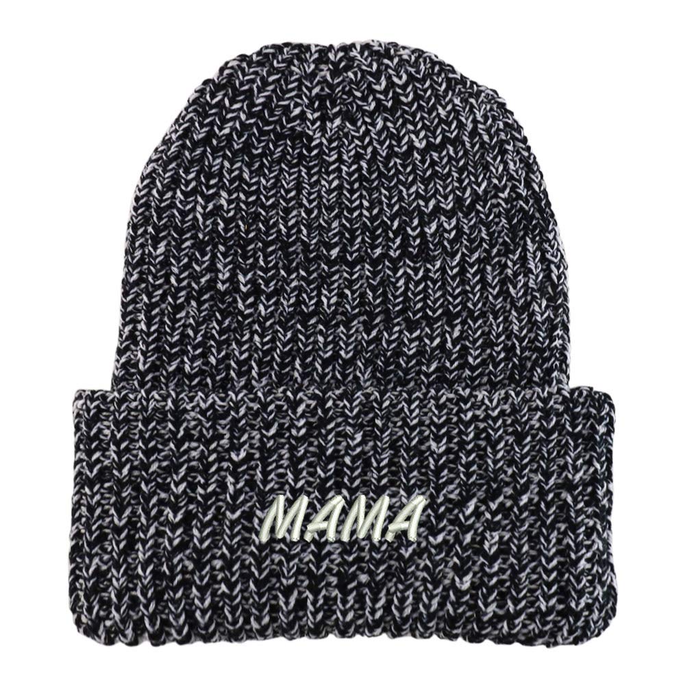 Trendy Apparel Shop Mama Embroidered Long Cuffed Thick Ribbed Knit Beanie