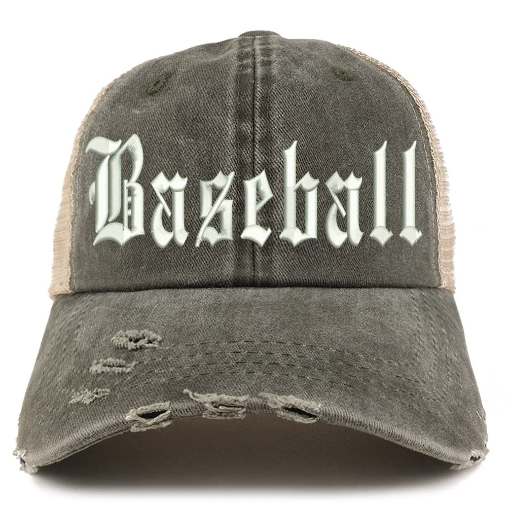 Trendy Apparel Shop Old English Baseball Frayed Bill Trucker Mesh Back Cap