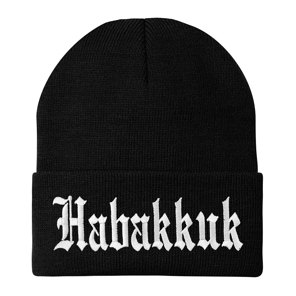 Trendy Apparel Shop Habakkuk Old English Embroidered Long Cuff Beanie