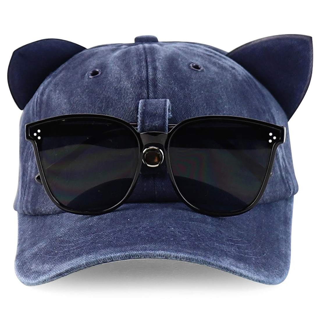 Trendy Apparel Shop Washed Cotton Cat Ear Baseball Cap with Sunglasses Holder