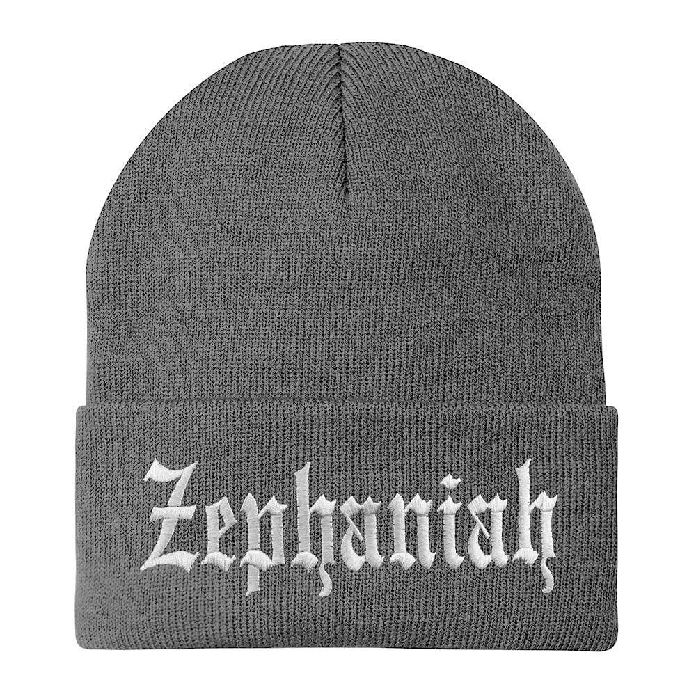 Trendy Apparel Shop Zephaniah Old English Embroidered Long Cuff Beanie