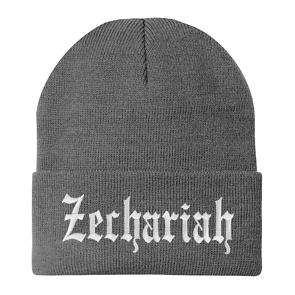 Trendy Apparel Shop Zechariah Old English Embroidered Long Cuff Beanie