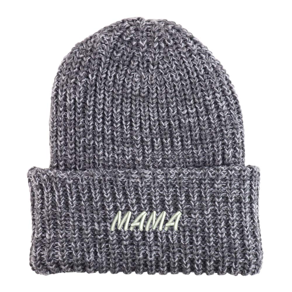 Trendy Apparel Shop Mama Embroidered Long Cuffed Thick Ribbed Knit Beanie