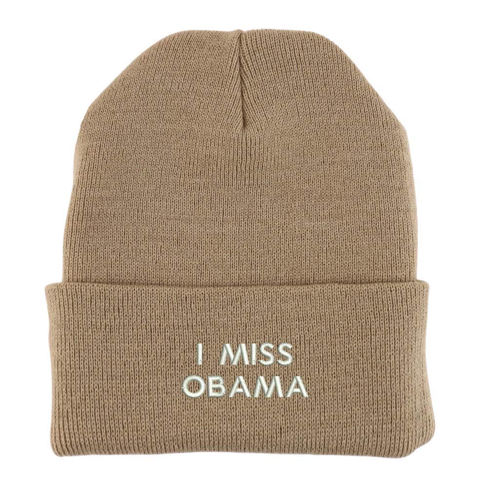 Trendy Apparel Shop I Miss Obama Embroidered Made in USA Cuff Folded Acylic Knit Winter Beanie Hat