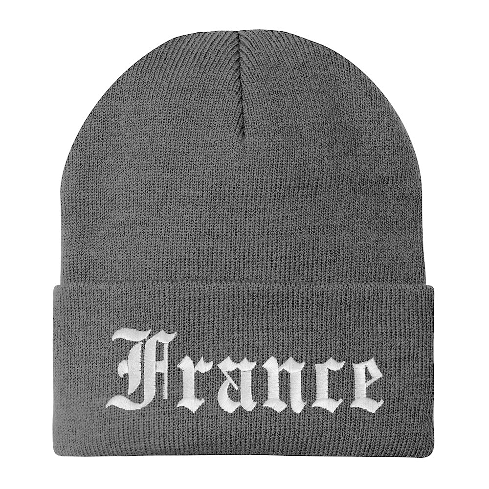 Trendy Apparel Shop France Old English Embroidered Long Cuff Beanie