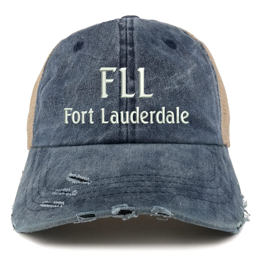 Trendy Apparel Shop FLL Fort Lauderdale Embroidered Frayed Bill Trucker Mesh Back Cap