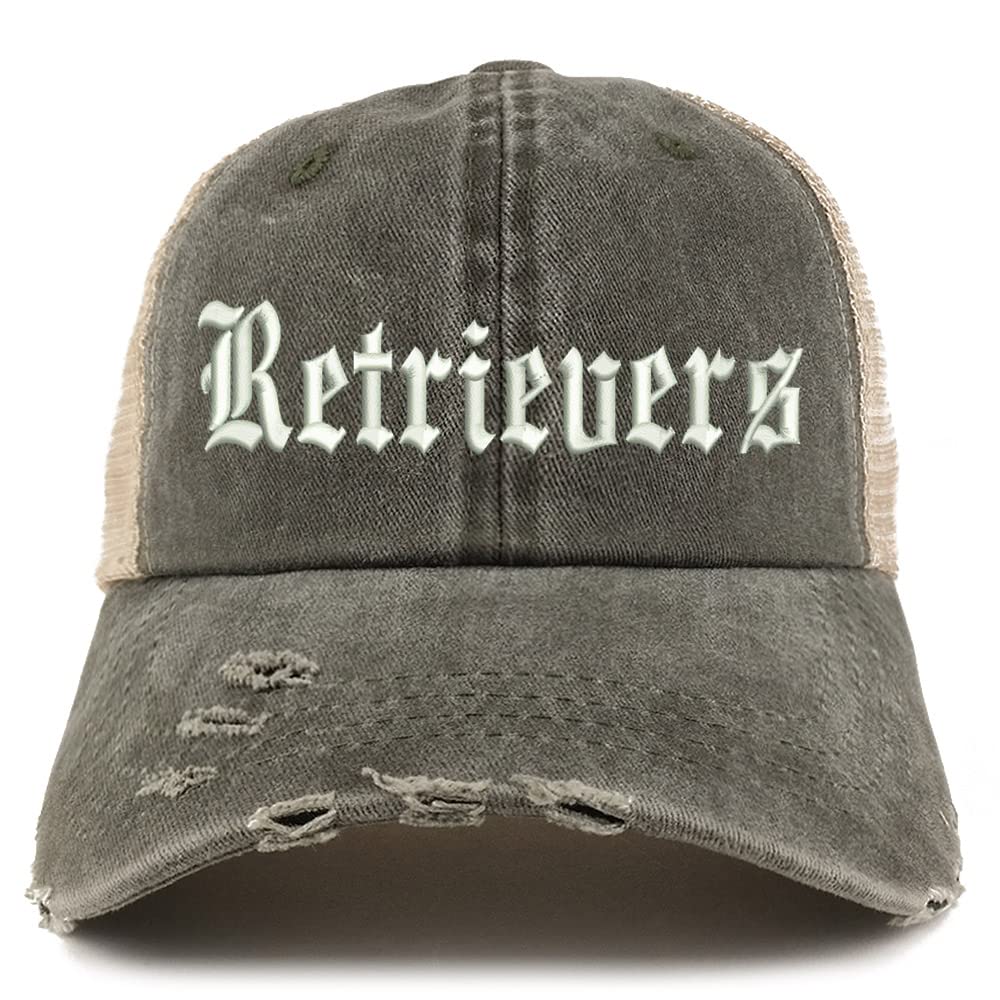 Trendy Apparel Shop Old English Retrivers Frayed Bill Trucker Mesh Back Cap