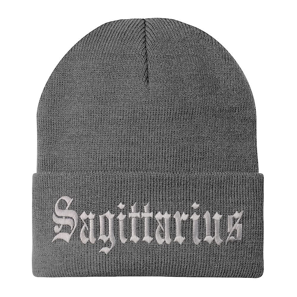 Trendy Apparel Shop Sagittarius Old English Embroidered Long Cuff Beanie