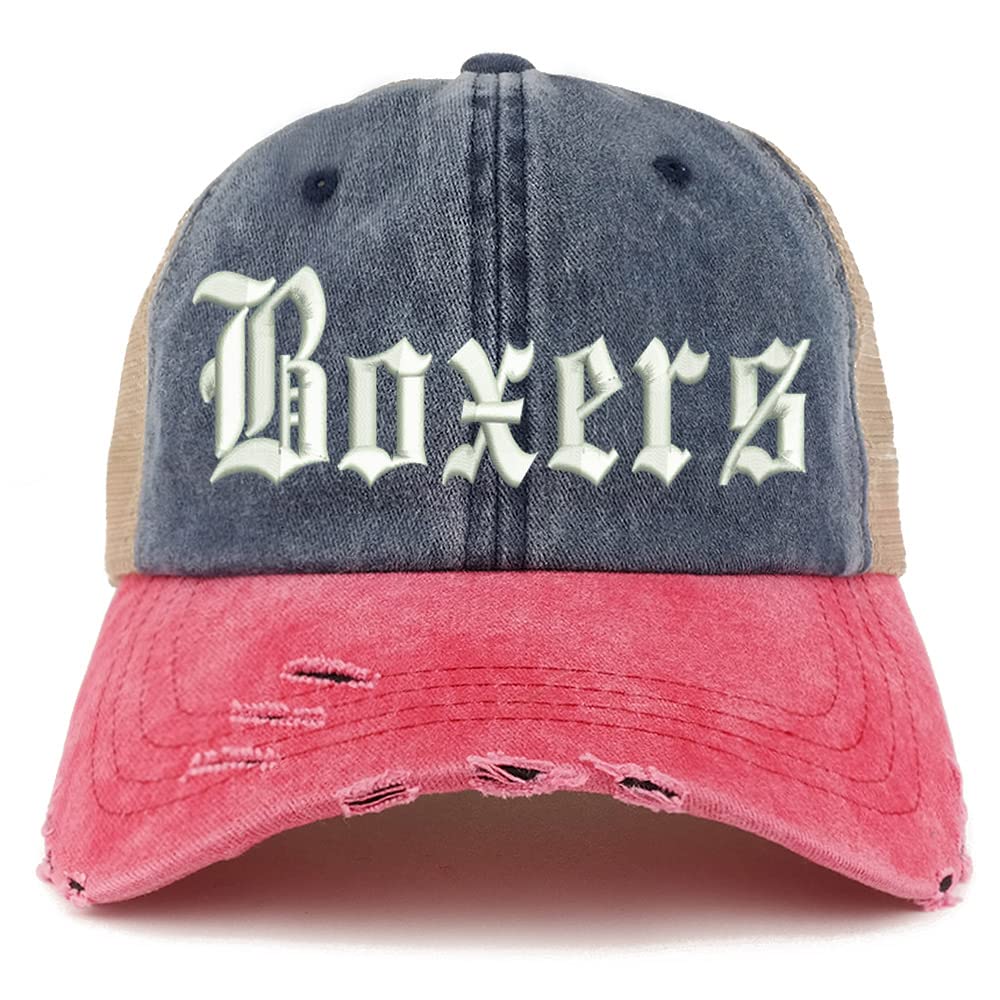 Trendy Apparel Shop Old English Boxers Frayed Bill Trucker Mesh Back Cap