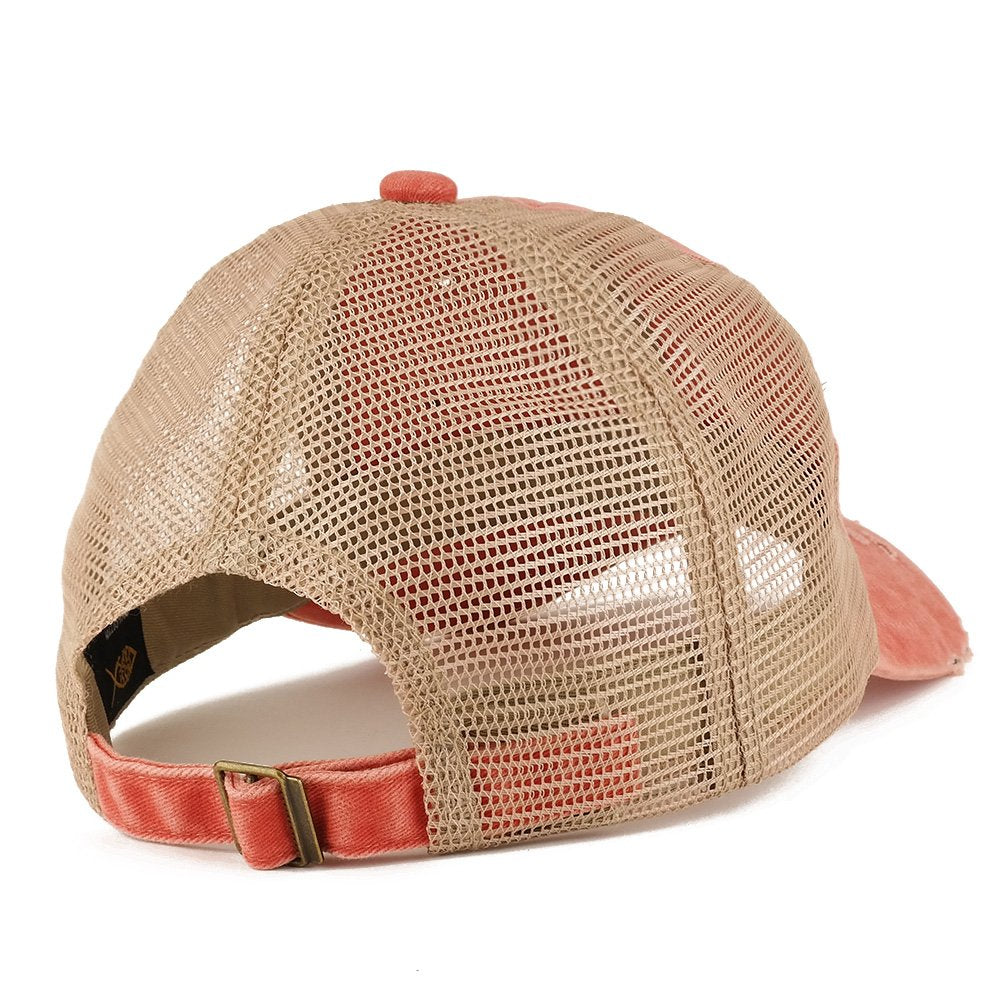 Trendy Apparel Shop Orange Patch Pigment Dyed Mesh Back Frayed Bill Trucker Cap