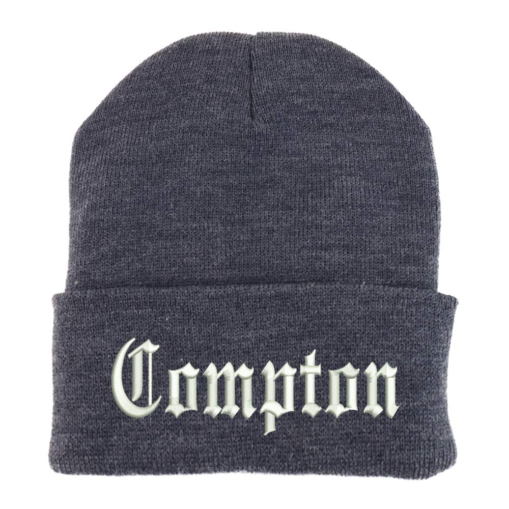 Trendy Apparel Shop Compton Old English Embroidered Made in USA Cuff Folded Acylic Knit Winter Beanie Hat