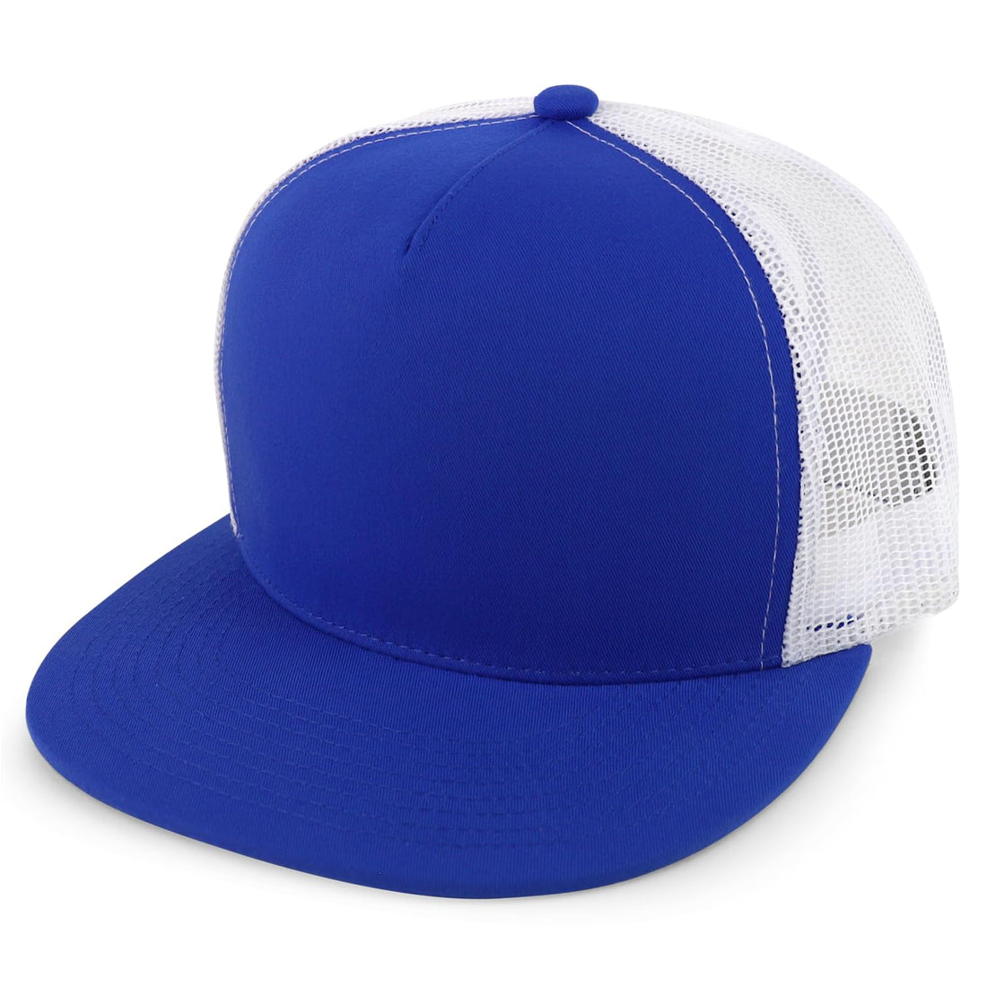 Trendy Apparel Shop Structured High Crown 5 Panel Round Flat Bill Trucker Cap