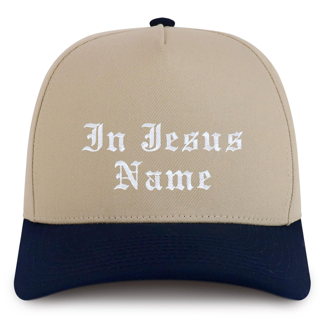 Trendy Apparel Shop in Jesus Name Embroidered 5 Panel Structured Baseball Cap