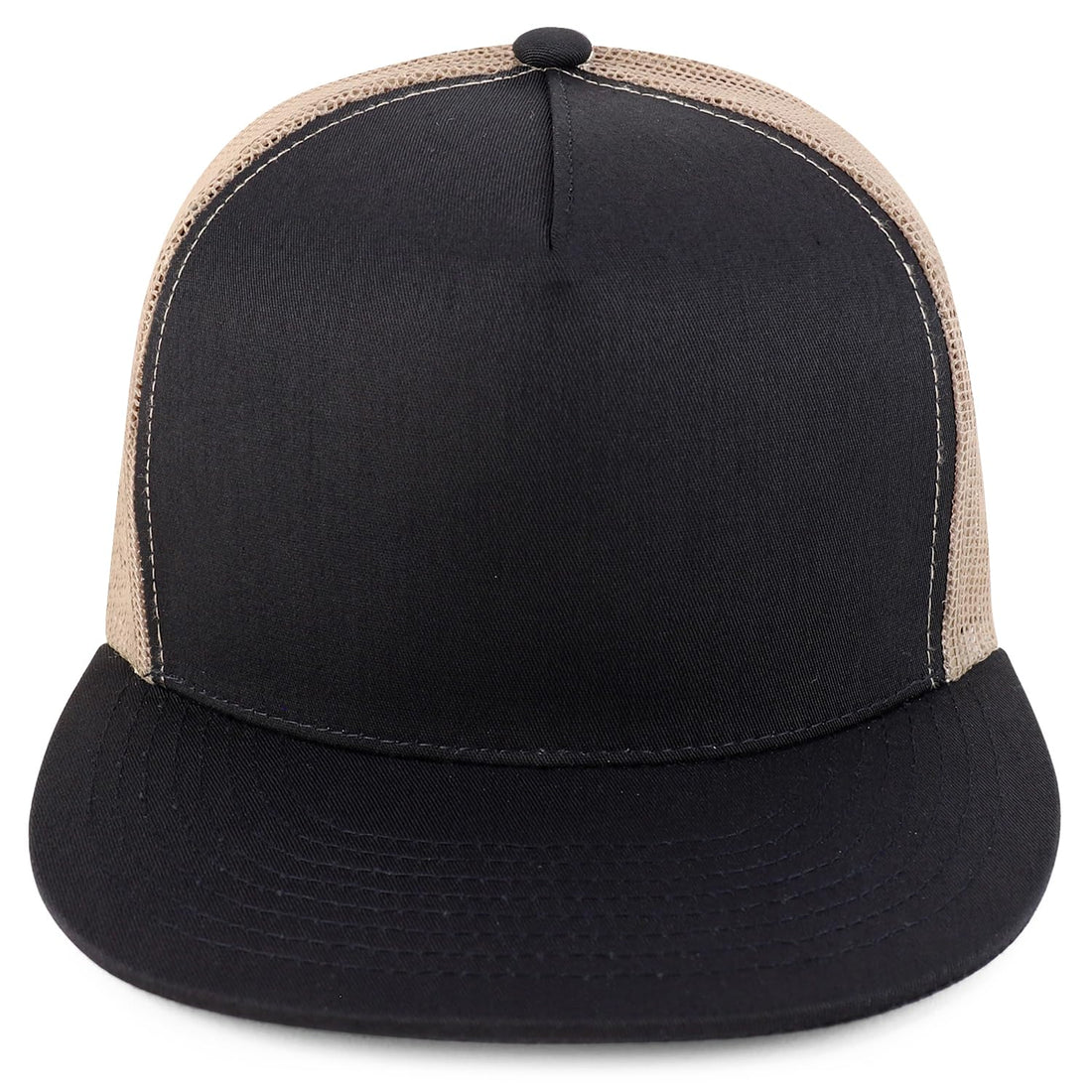 Trendy Apparel Shop Structured High Crown 5 Panel Round Flat Bill Trucker Cap