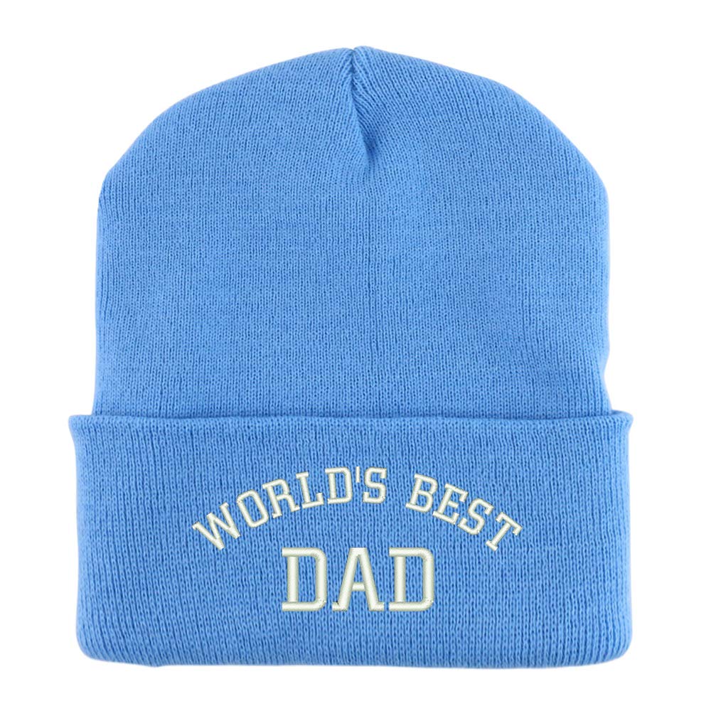 Trendy Apparel Shop World's Best Dad Embroidered Made in USA Cuff Folded Acylic Knit Winter Beanie Hat
