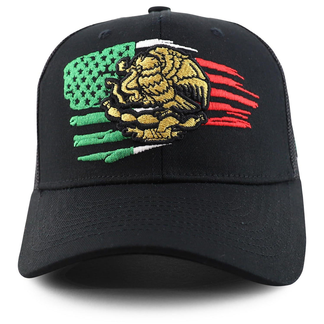 Trendy Apparel Shop Eagle Mexican American Flag 3D Embroidered Curved Bill Trucker Cap
