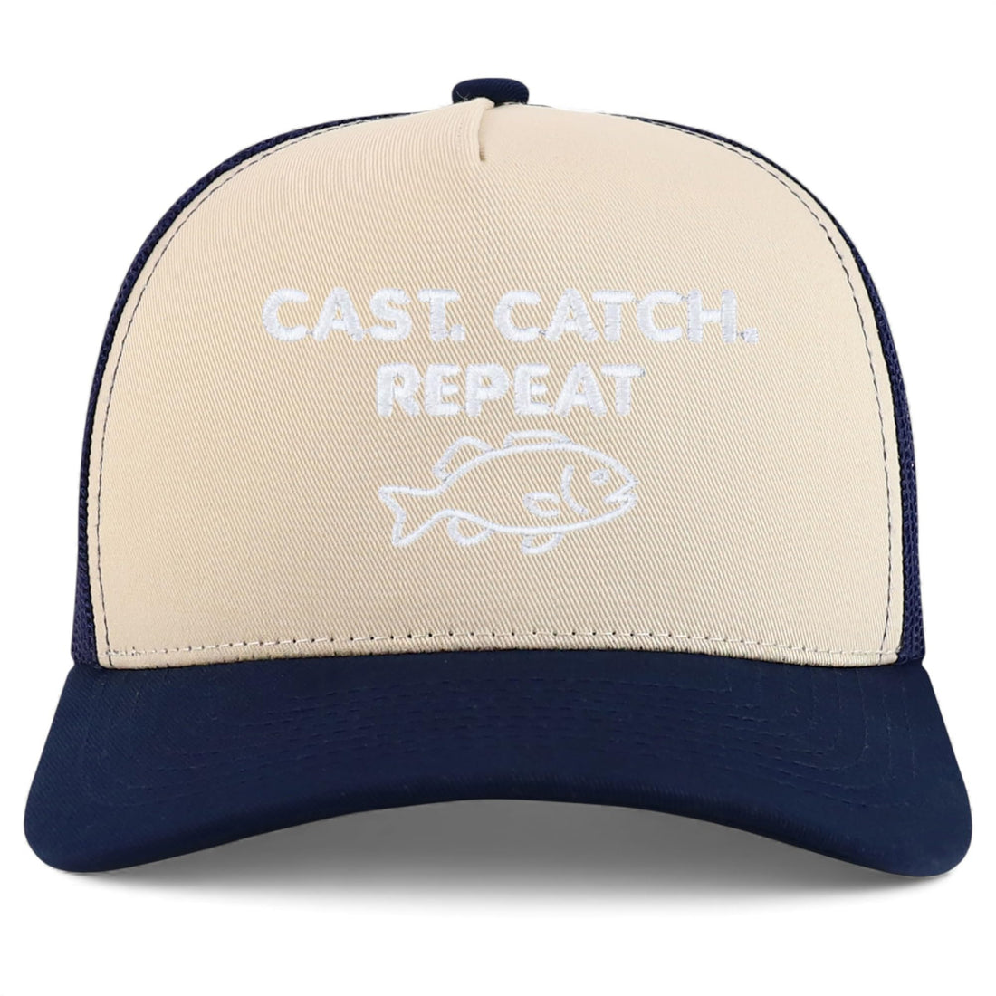 Trendy Apparel Shop Cast Catch Repeat Embroidered 5 Panel Snapback Trucker Cap
