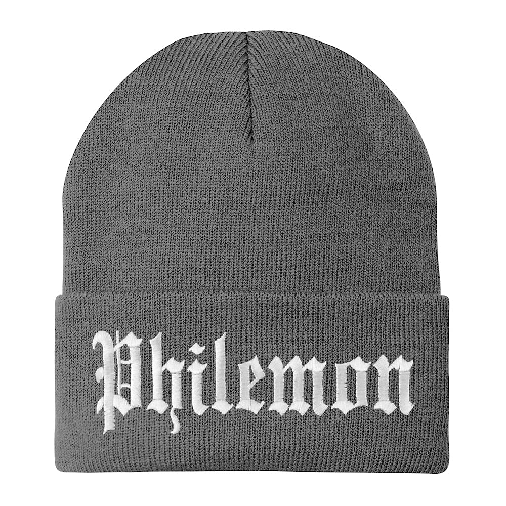 Trendy Apparel Shop Philemon Old English Embroidered Long Cuff Beanie