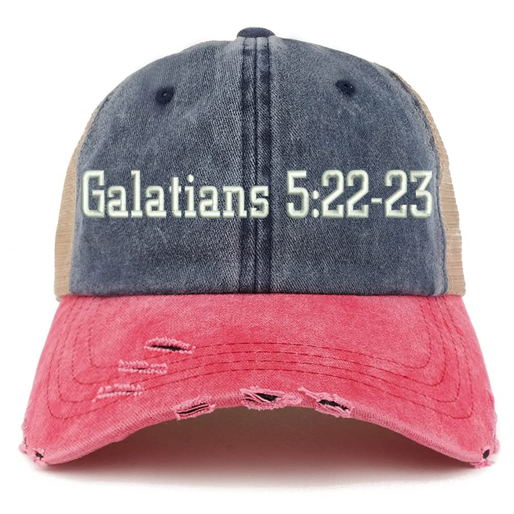 Trendy Apparel Shop Galatians 5:22-23 Frayed Bill Trucker Mesh Back Cap