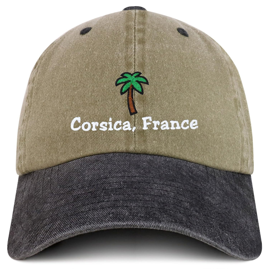 Trendy Apparel Shop Corsica France with Palm Tree Embroidered Pigment Dyed Cotton Baseball Cap