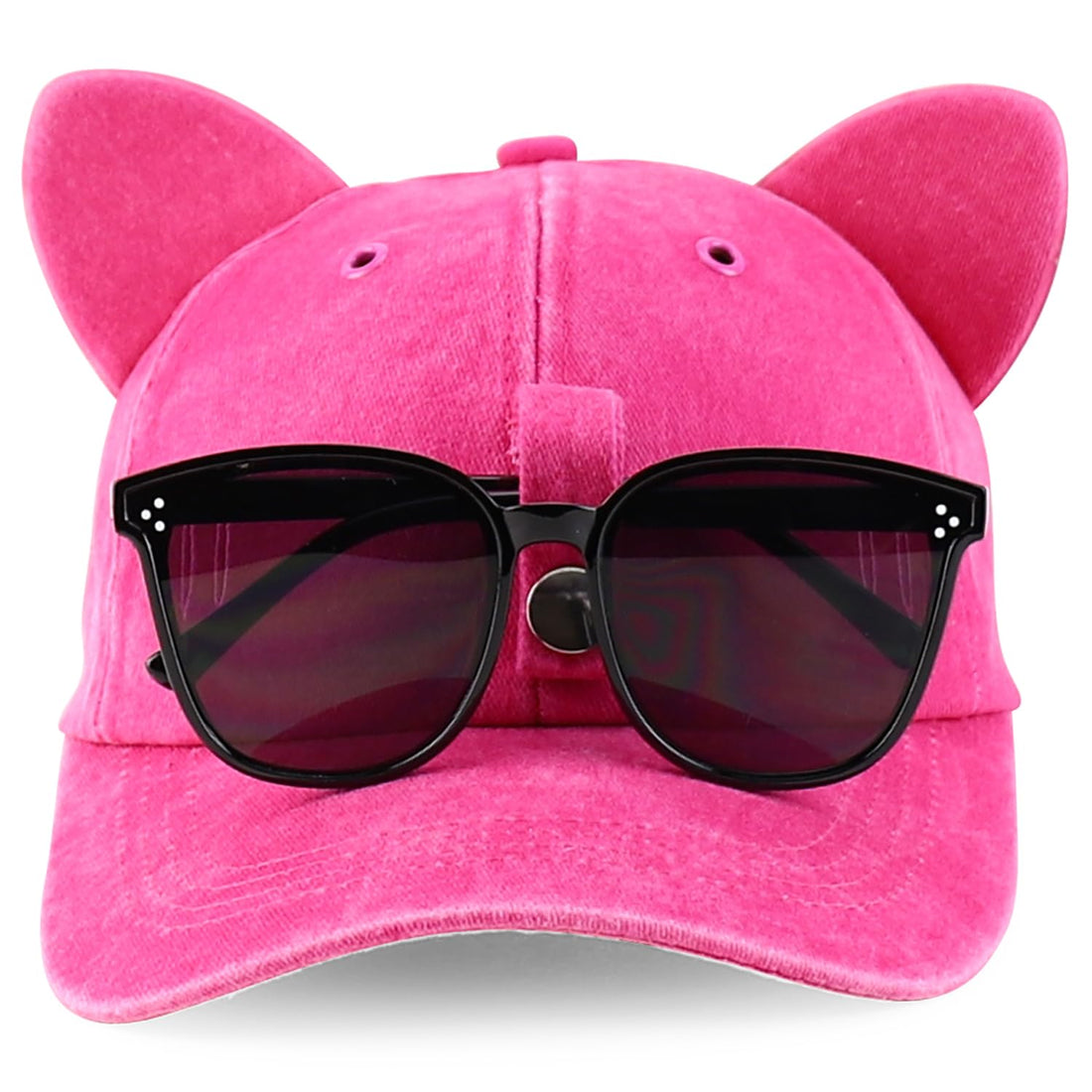 Trendy Apparel Shop Washed Cotton Cat Ear Baseball Cap with Sunglasses Holder