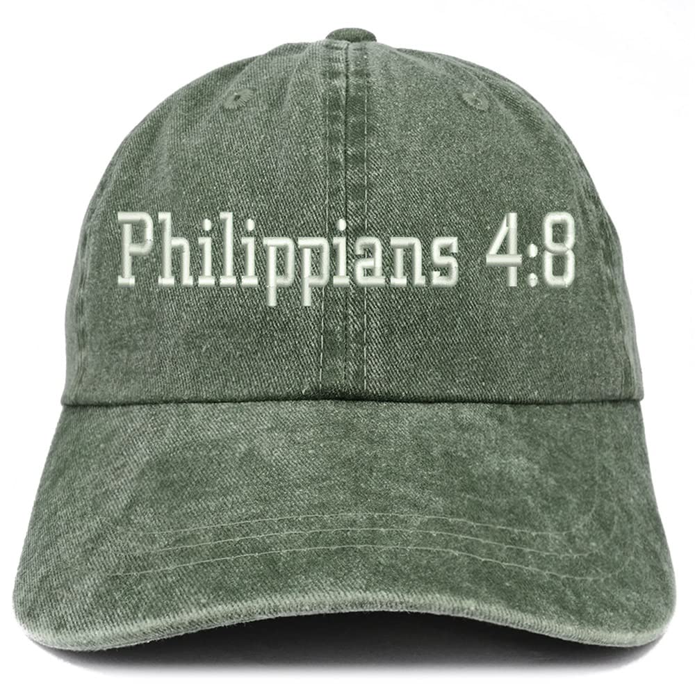 Trendy Apparel Shop Philippians 4:8 Washed Pigment Dyed Baseball Cap