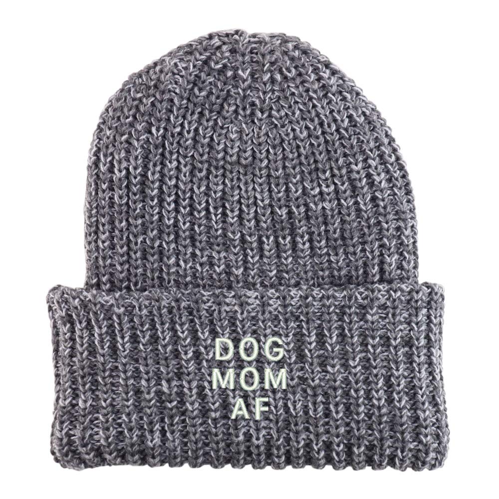 Trendy Apparel Shop Dog Mom AF Embroidered Long Cuffed Thick Ribbed Beanie