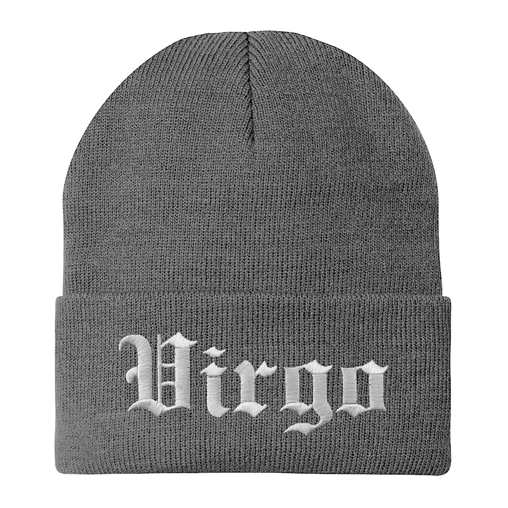Trendy Apparel Shop Virgo Old English Embroidered Long Cuff Beanie