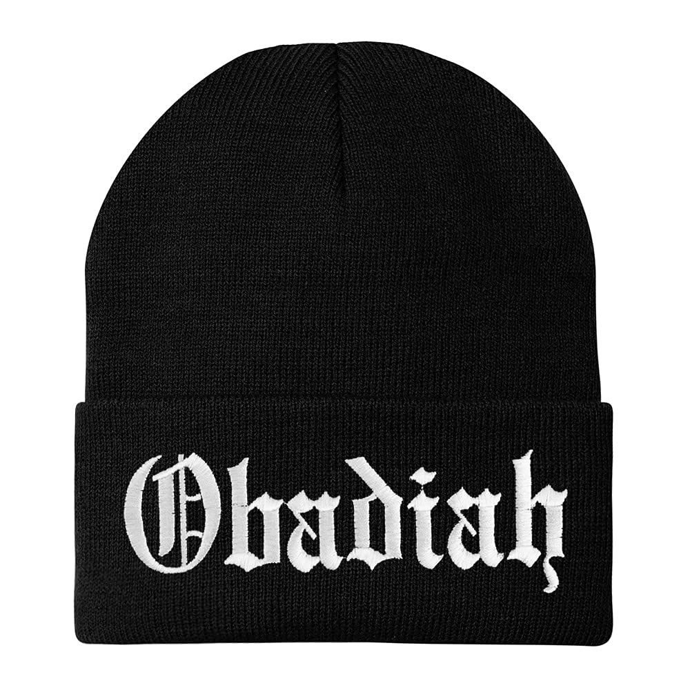 Trendy Apparel Shop Obadiah Old English Embroidered Long Cuff Beanie
