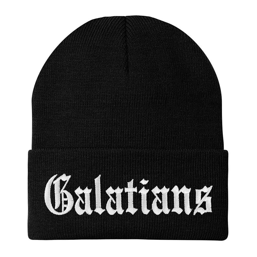 Trendy Apparel Shop Galatians Old English Embroidered Long Cuff Beanie