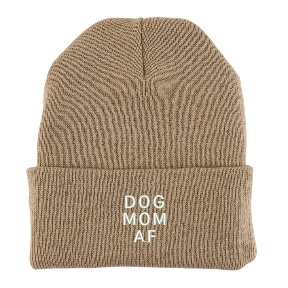 Trendy Apparel Shop Dog Mom Af Embroidered Made in USA Cuff Folded Acylic Knit Winter Beanie Hat