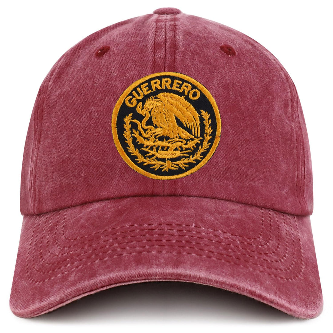 Trendy Apparel Shop Guerrero Mexico Gold Embroidered Patch Pigment Dyed Washed Baseball Cap