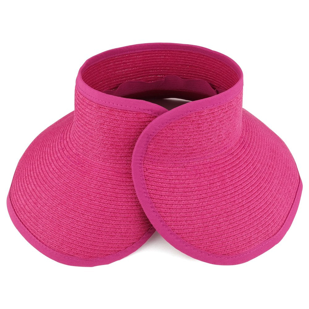 Trendy Apparel Shop Womens UPF 50+ Paper Braid Large Rolled Visor UV Protection Hat
