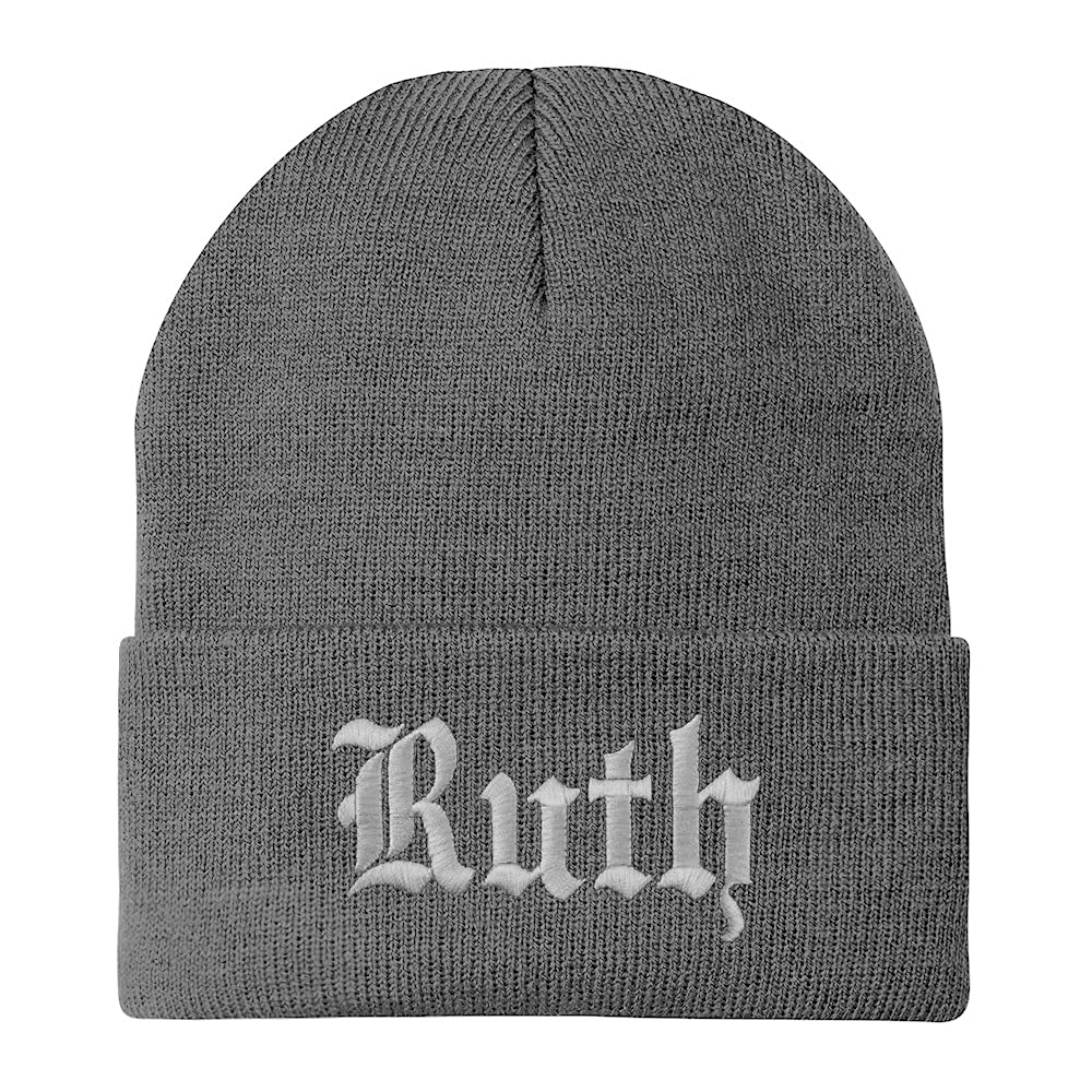 Trendy Apparel Shop Ruth Old English Embroidered Long Cuff Beanie