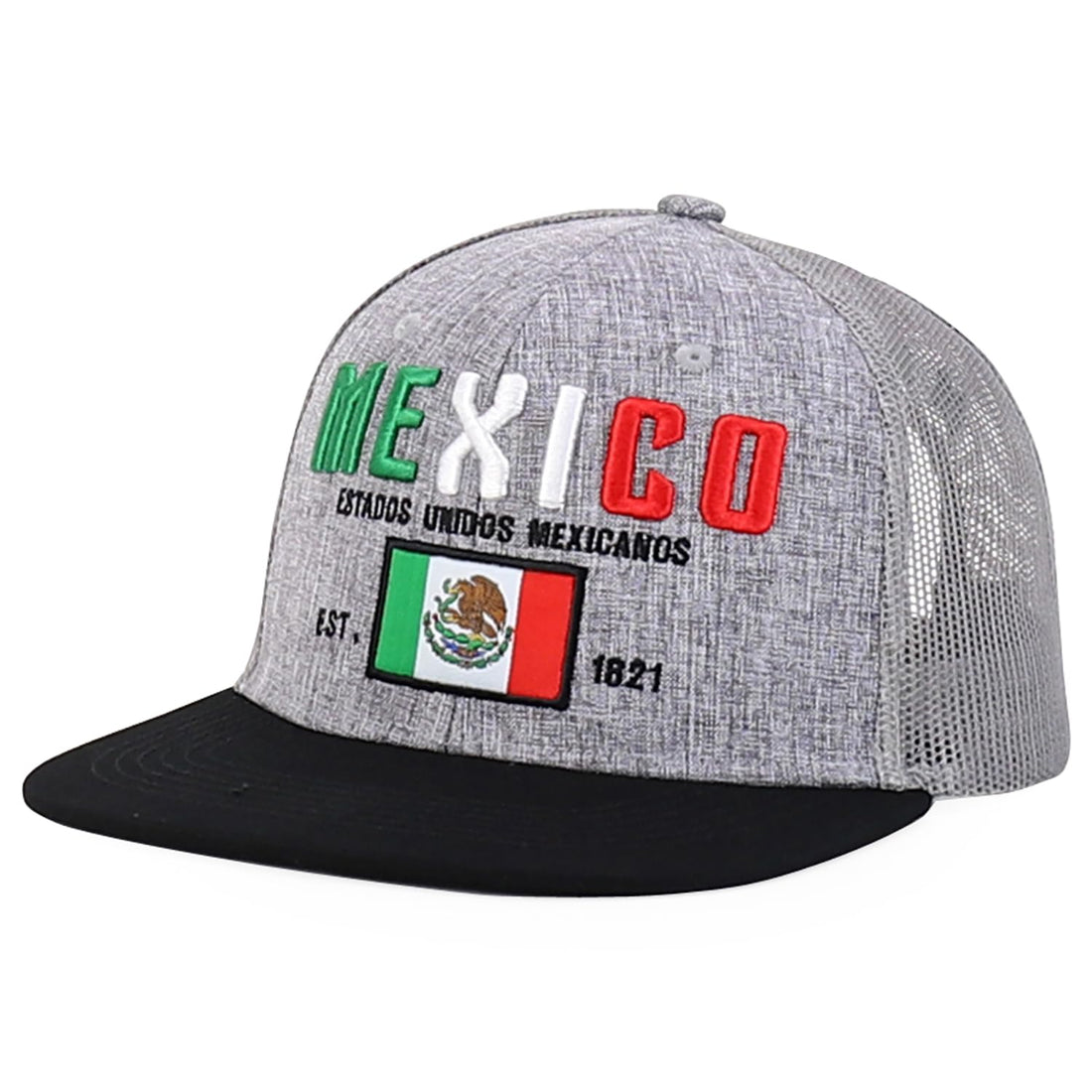 Trendy Apparel Shop 6 Panel Structured 3D Mexico Embroidered Flatbill Snapback Turcker Cap