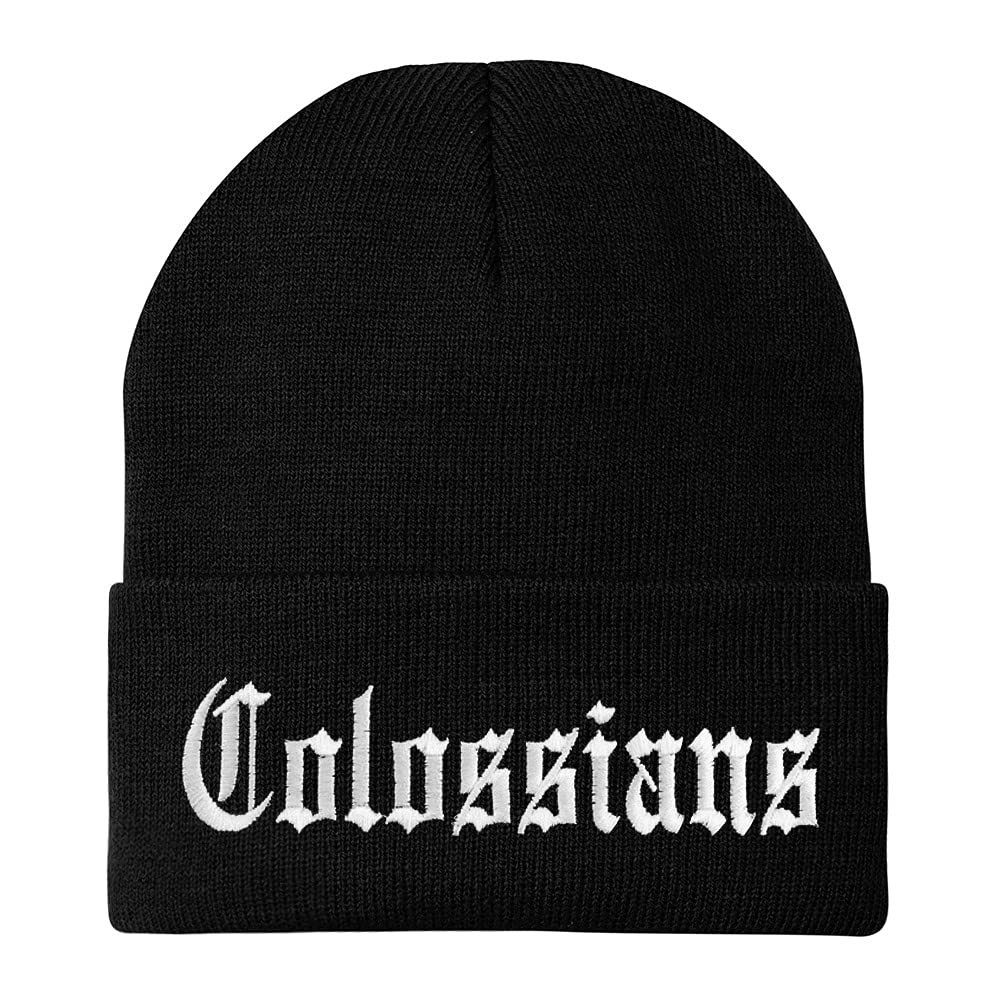 Trendy Apparel Shop Colossians Old English Embroidered Long Cuff Beanie