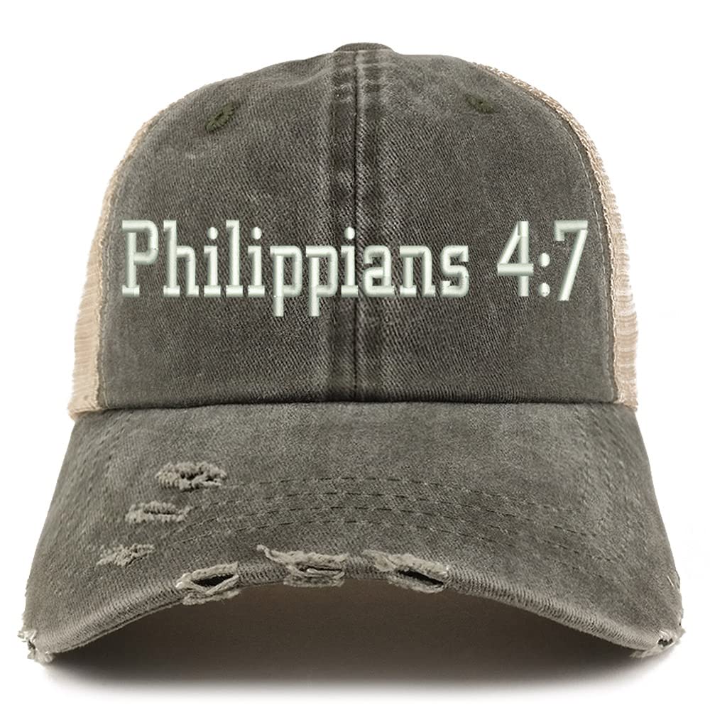 Trendy Apparel Shop Philippians 4:7 Frayed Bill Trucker Mesh Back Cap